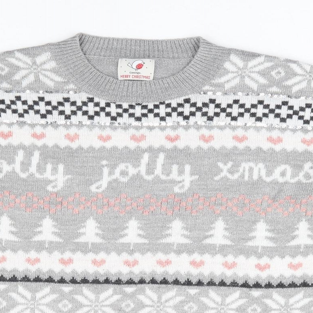George Womens Grey Crew Neck Fair Isle Acrylic Pullover Jumper Size M - Christmas