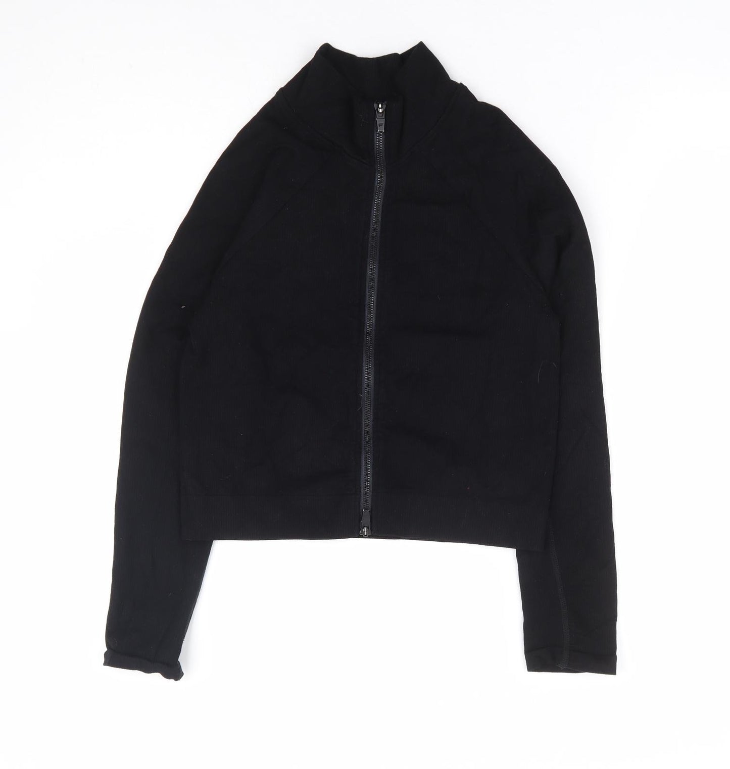 Preworn Womens Black Polyester Full Zip Sweatshirt Size S Zip - Cropped Ribbed