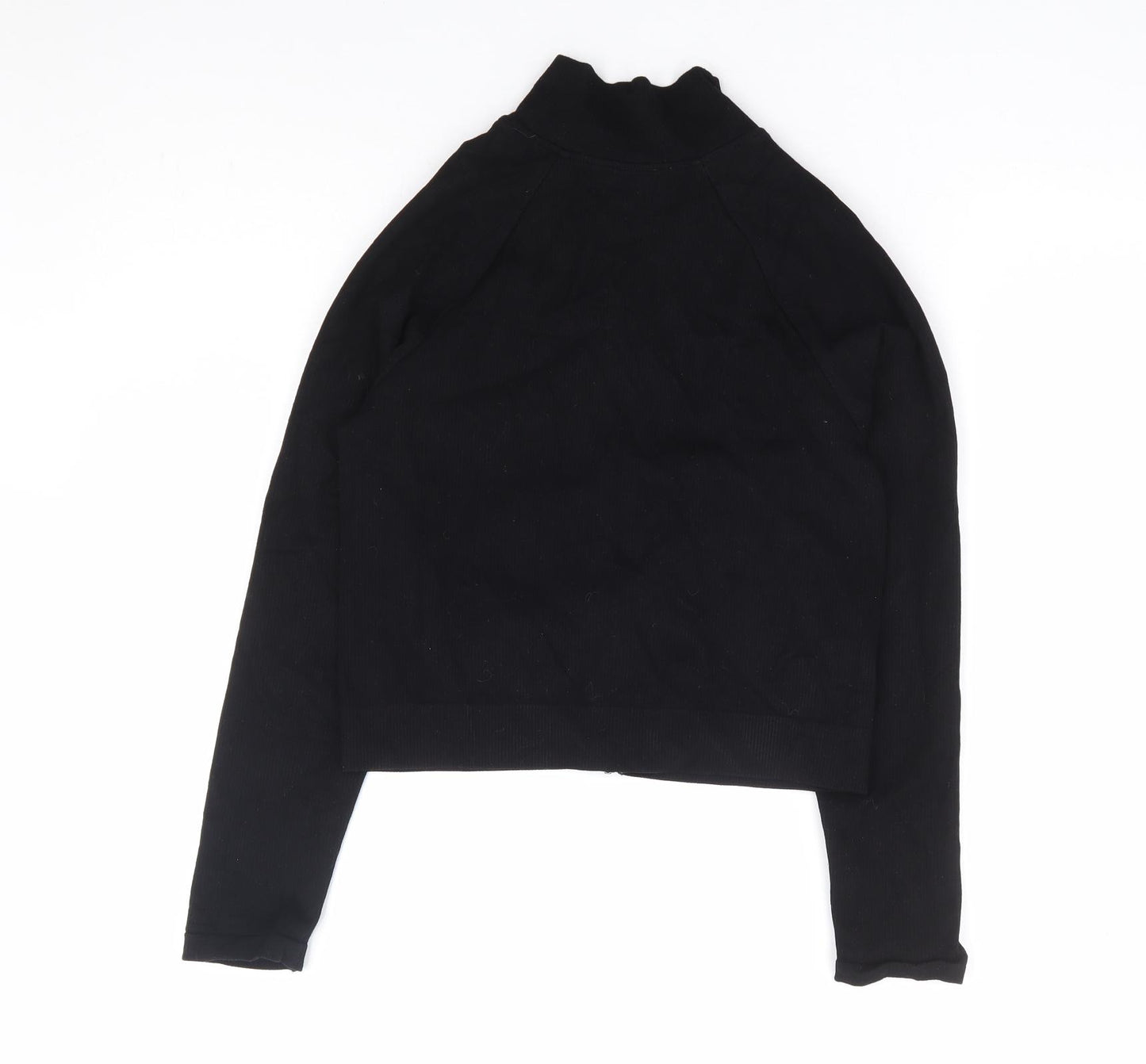 Preworn Womens Black Polyester Full Zip Sweatshirt Size S Zip - Cropped Ribbed