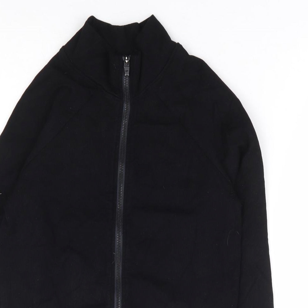 Preworn Womens Black Polyester Full Zip Sweatshirt Size S Zip - Cropped Ribbed