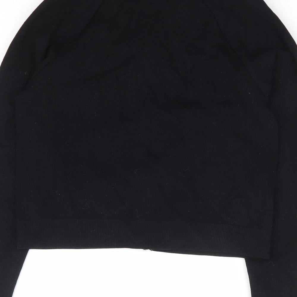 Preworn Womens Black Polyester Full Zip Sweatshirt Size S Zip - Cropped Ribbed