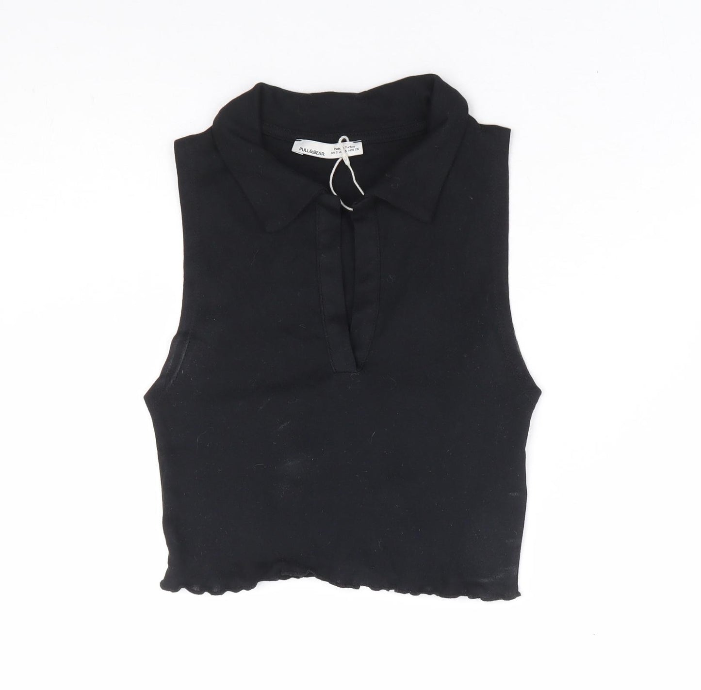 Pull & Bear Womens Black 100% Cotton Cropped Tank Size S V-Neck