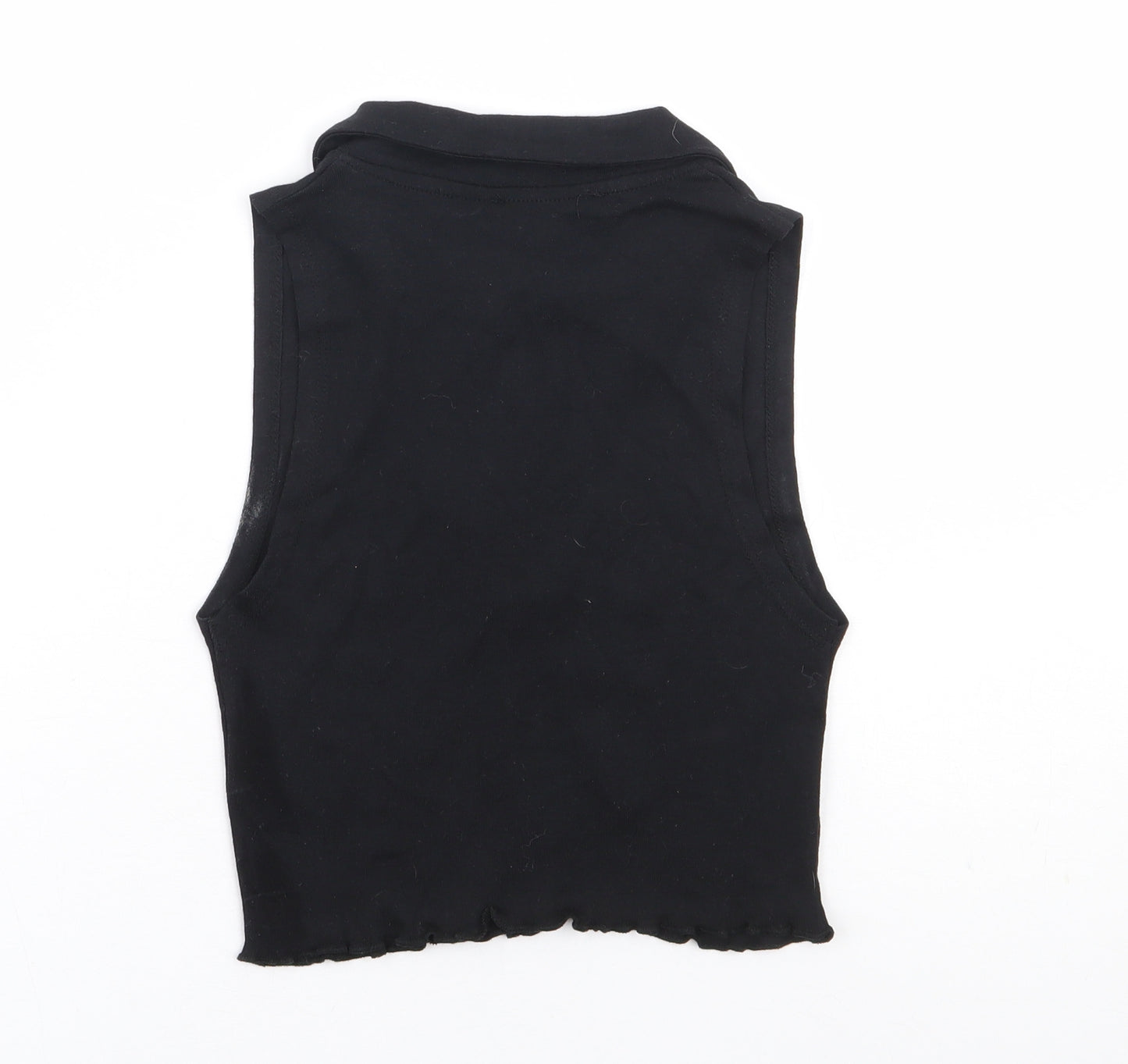Pull & Bear Womens Black 100% Cotton Cropped Tank Size S V-Neck