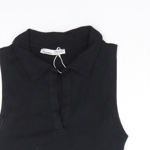 Pull & Bear Womens Black 100% Cotton Cropped Tank Size S V-Neck