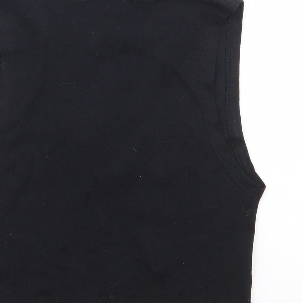 Pull & Bear Womens Black 100% Cotton Cropped Tank Size S V-Neck