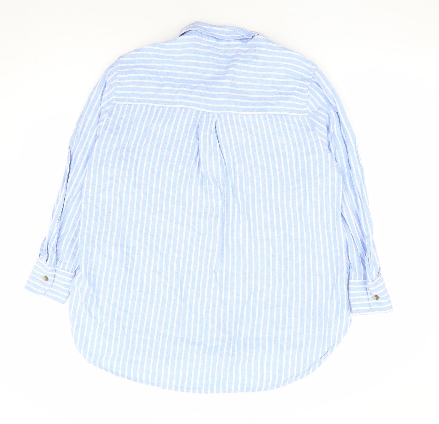 F&F Womens Blue Striped Linen Basic Button-Up Size 6 Collared
