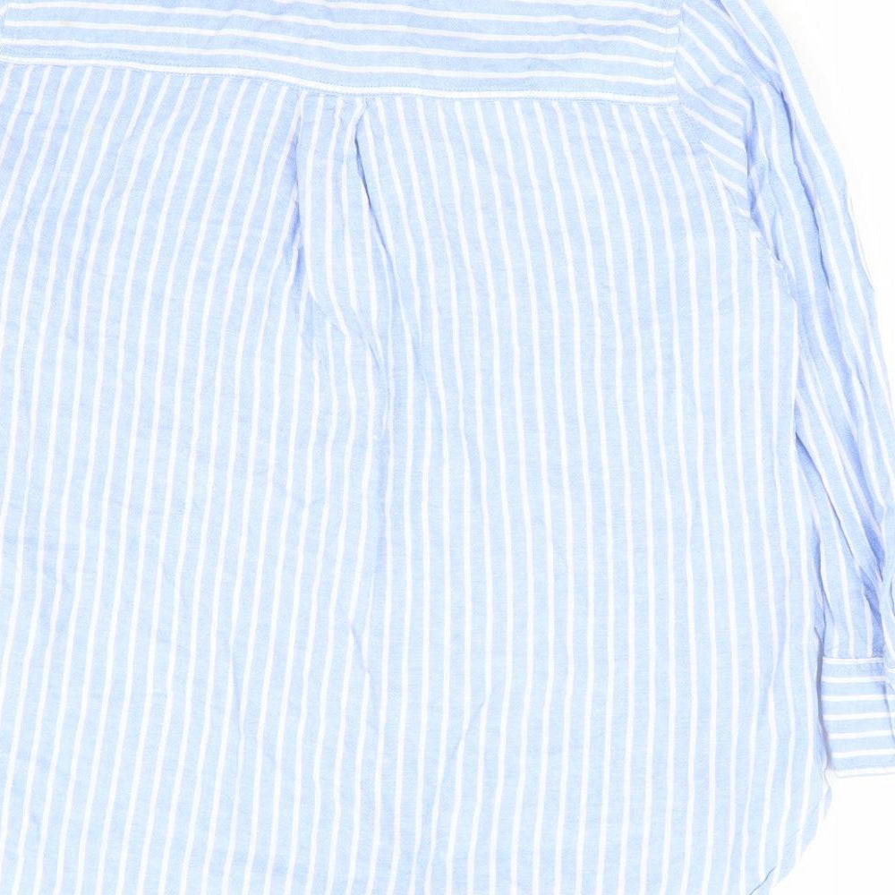 F&F Womens Blue Striped Linen Basic Button-Up Size 6 Collared