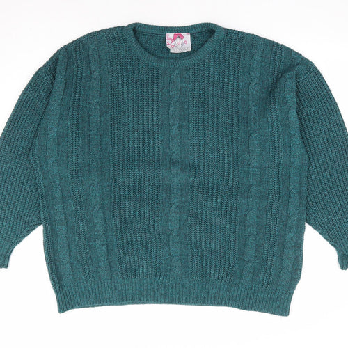 Happiness Womens Green Round Neck Acrylic Pullover Jumper Size M - Batwing