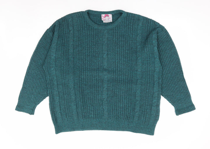 Happiness Womens Green Round Neck Acrylic Pullover Jumper Size M - Batwing