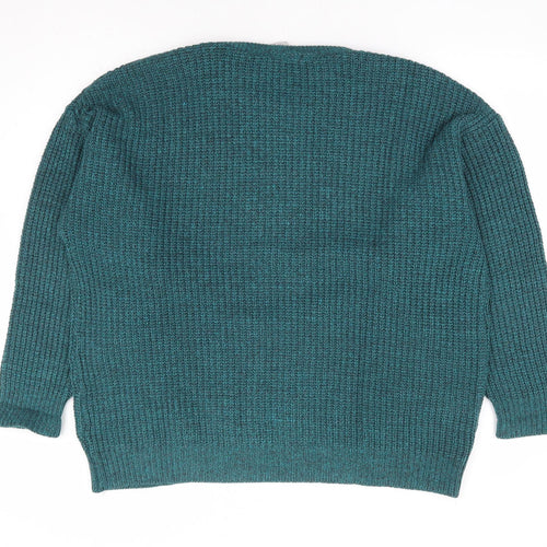 Happiness Womens Green Round Neck Acrylic Pullover Jumper Size M - Batwing
