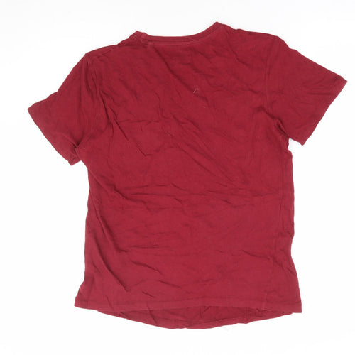 Peacocks Mens Red Cotton T-Shirt Size M Round Neck - Made in the USA