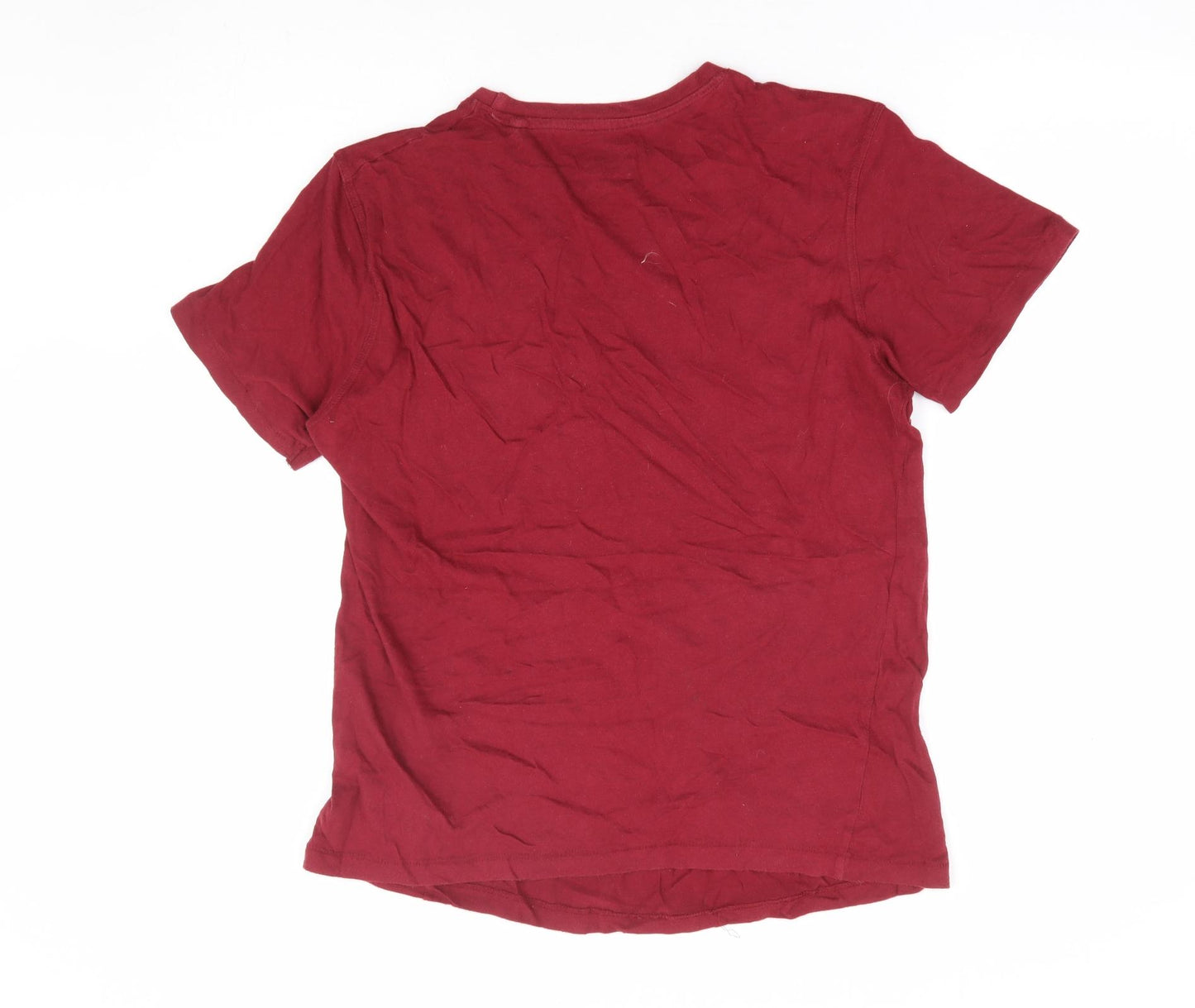 Peacocks Mens Red Cotton T-Shirt Size M Round Neck - Made in the USA