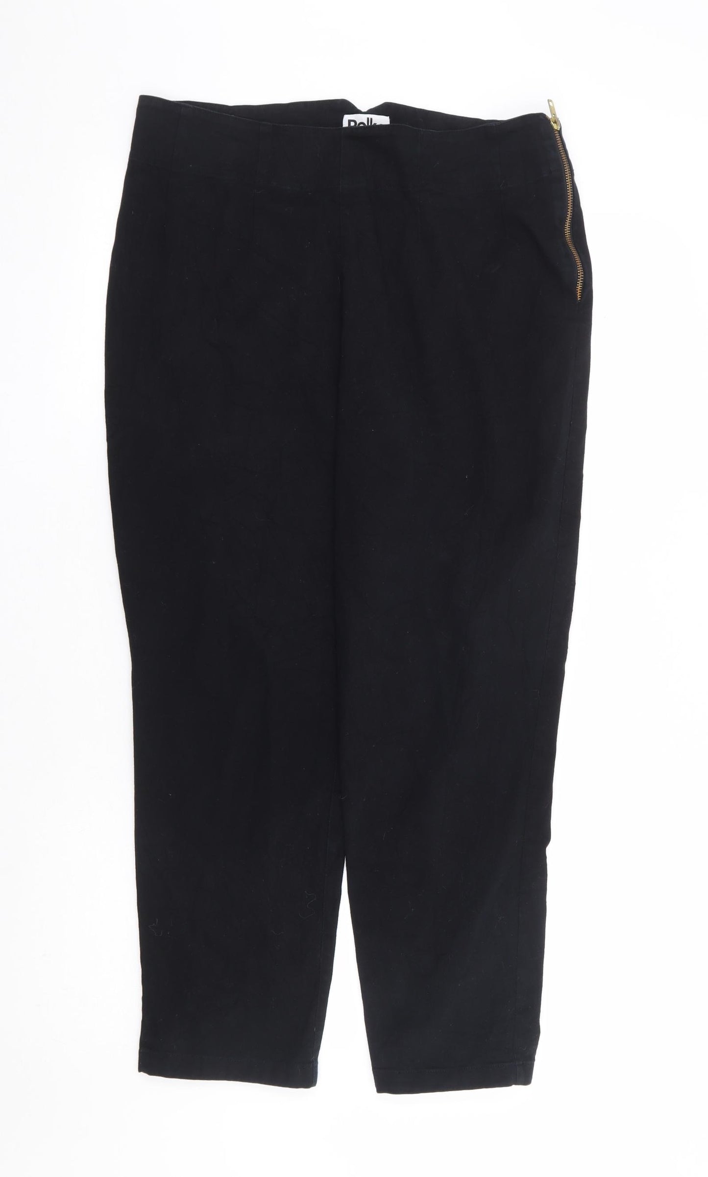 Polka Pants Womens Black Cotton Trousers Size 14 L26 in Regular Zip - Short Length