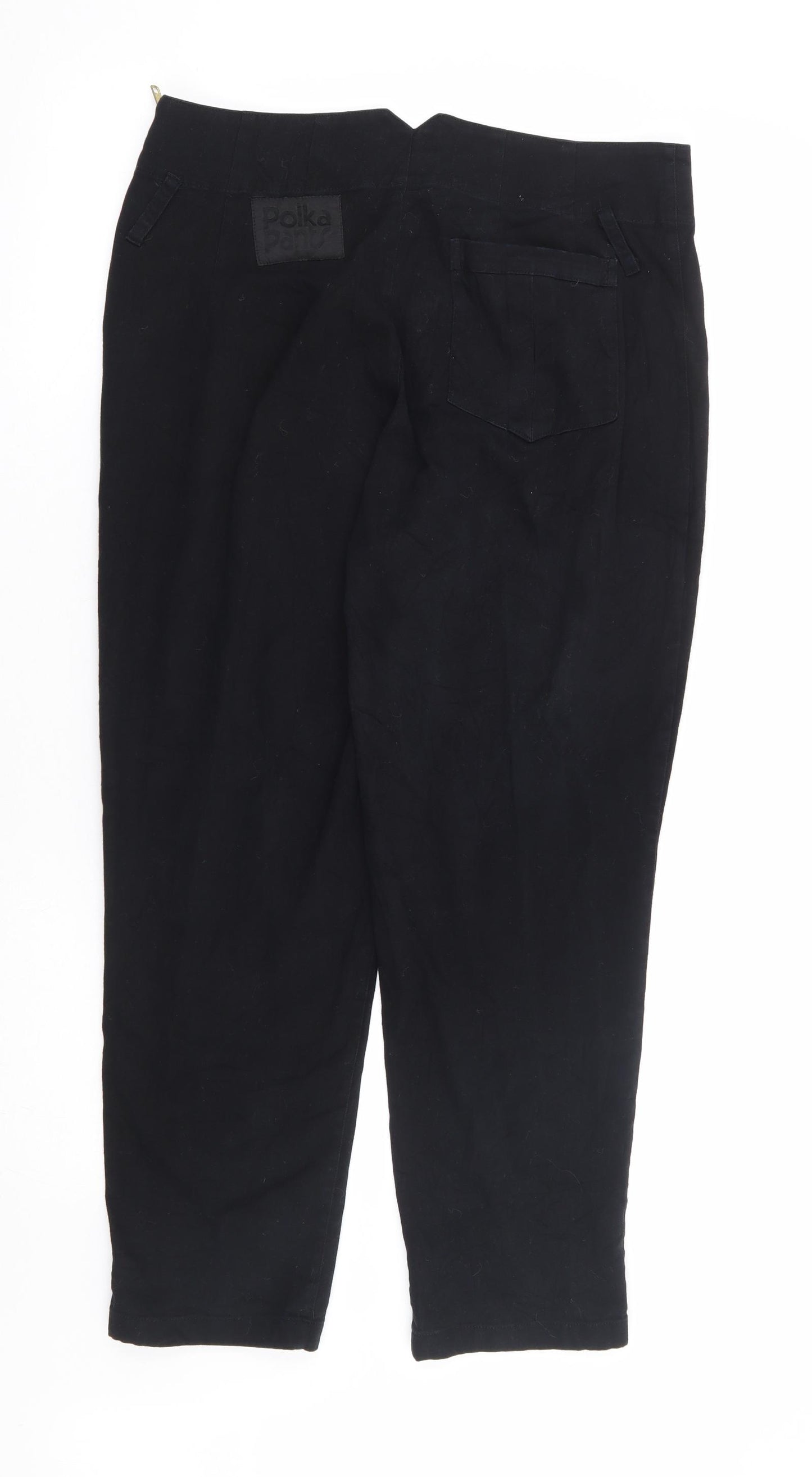 Polka Pants Womens Black Cotton Trousers Size 14 L26 in Regular Zip - Short Length