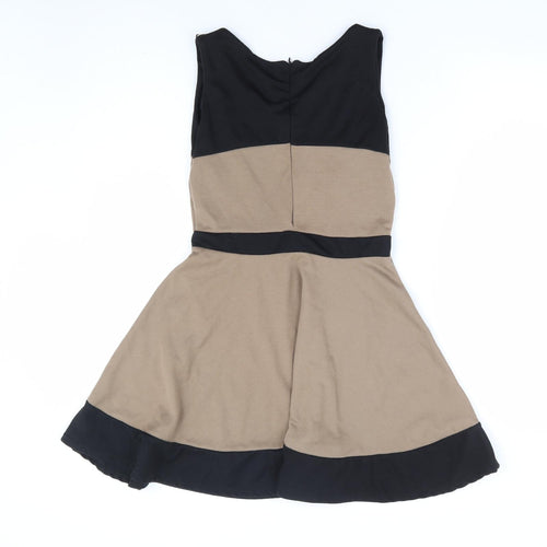 Graffic Womens Brown Polyester Skater Dress Size S Round Neck Zip