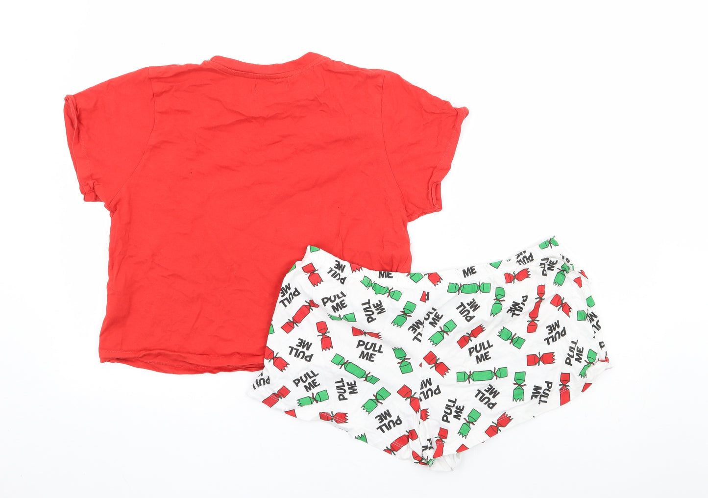 Brave Soul Womens Red Geometric 100% Cotton Top Pyjama Set Size S - Cropped Christmas Cracker