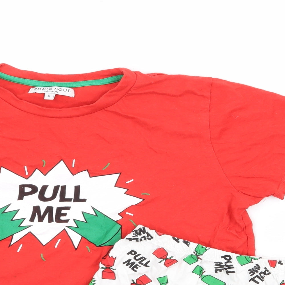 Brave Soul Womens Red Geometric 100% Cotton Top Pyjama Set Size S - Cropped Christmas Cracker