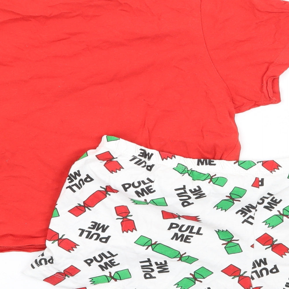 Brave Soul Womens Red Geometric 100% Cotton Top Pyjama Set Size S - Cropped Christmas Cracker