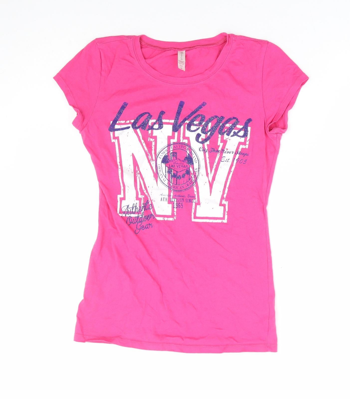 RESERVED Womens Pink Cotton Basic T-Shirt Size M Round Neck - Las Vegas