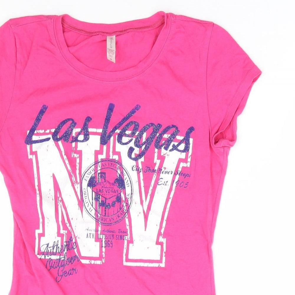 RESERVED Womens Pink Cotton Basic T-Shirt Size M Round Neck - Las Vegas
