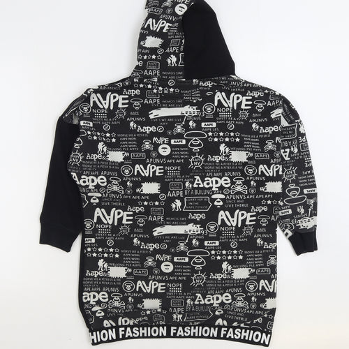 Fashion Boys Black Geometric Polyester Pullover Hoodie Size 9-10 Years Pullover - Slogan