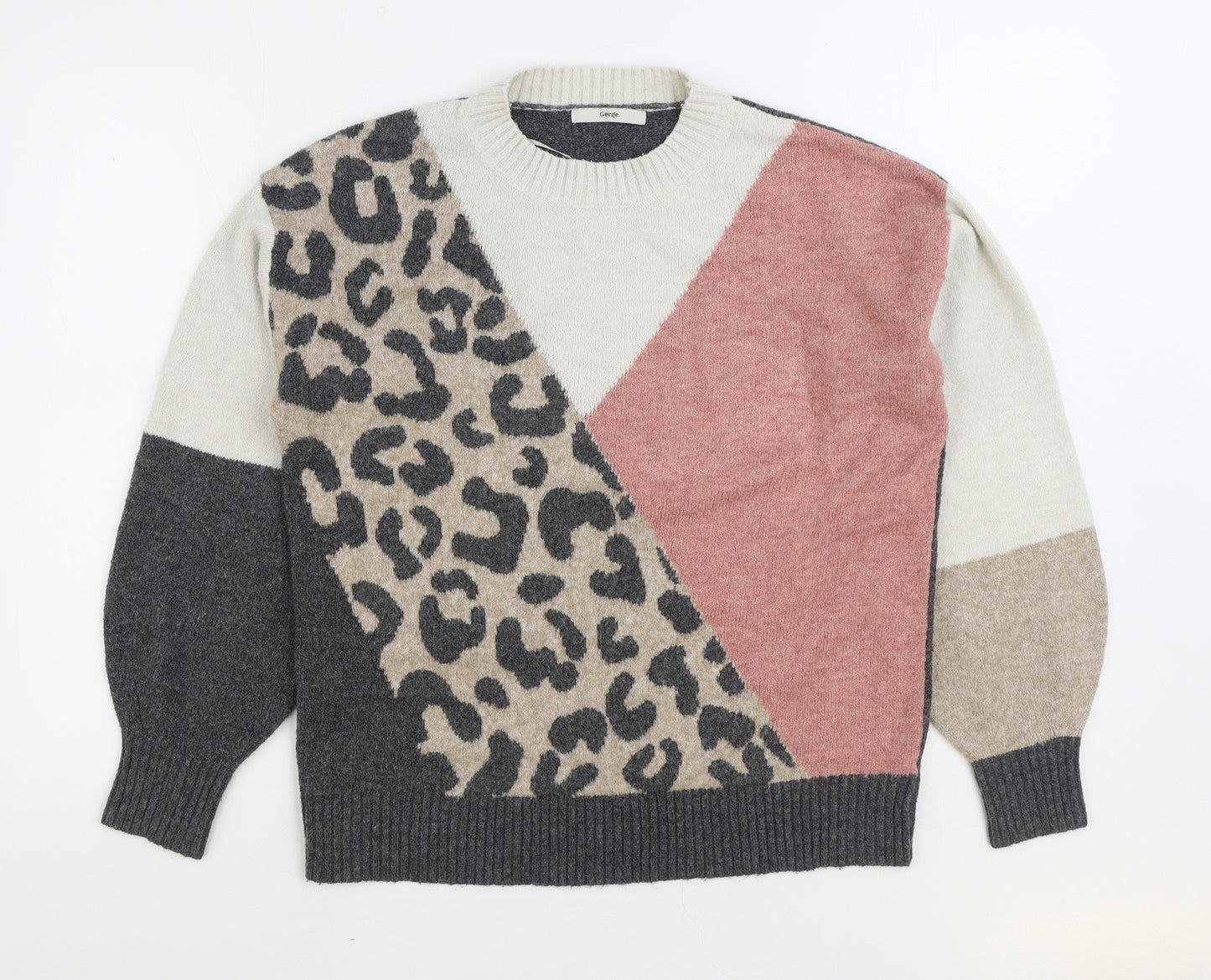 George Womens Multicoloured Round Neck Animal Print Polyester Pullover Jumper Size M - Colourblock