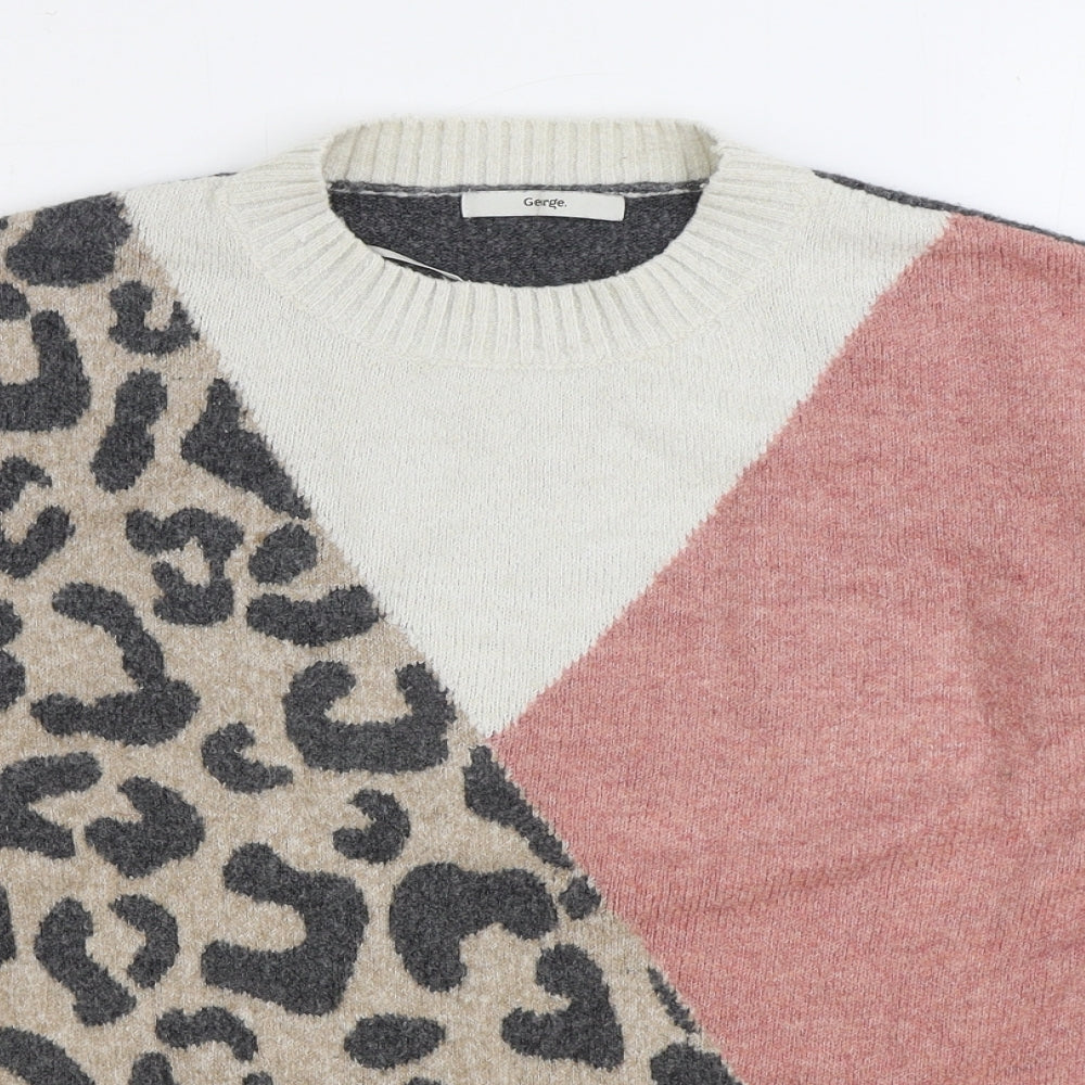 George Womens Multicoloured Round Neck Animal Print Polyester Pullover Jumper Size M - Colourblock