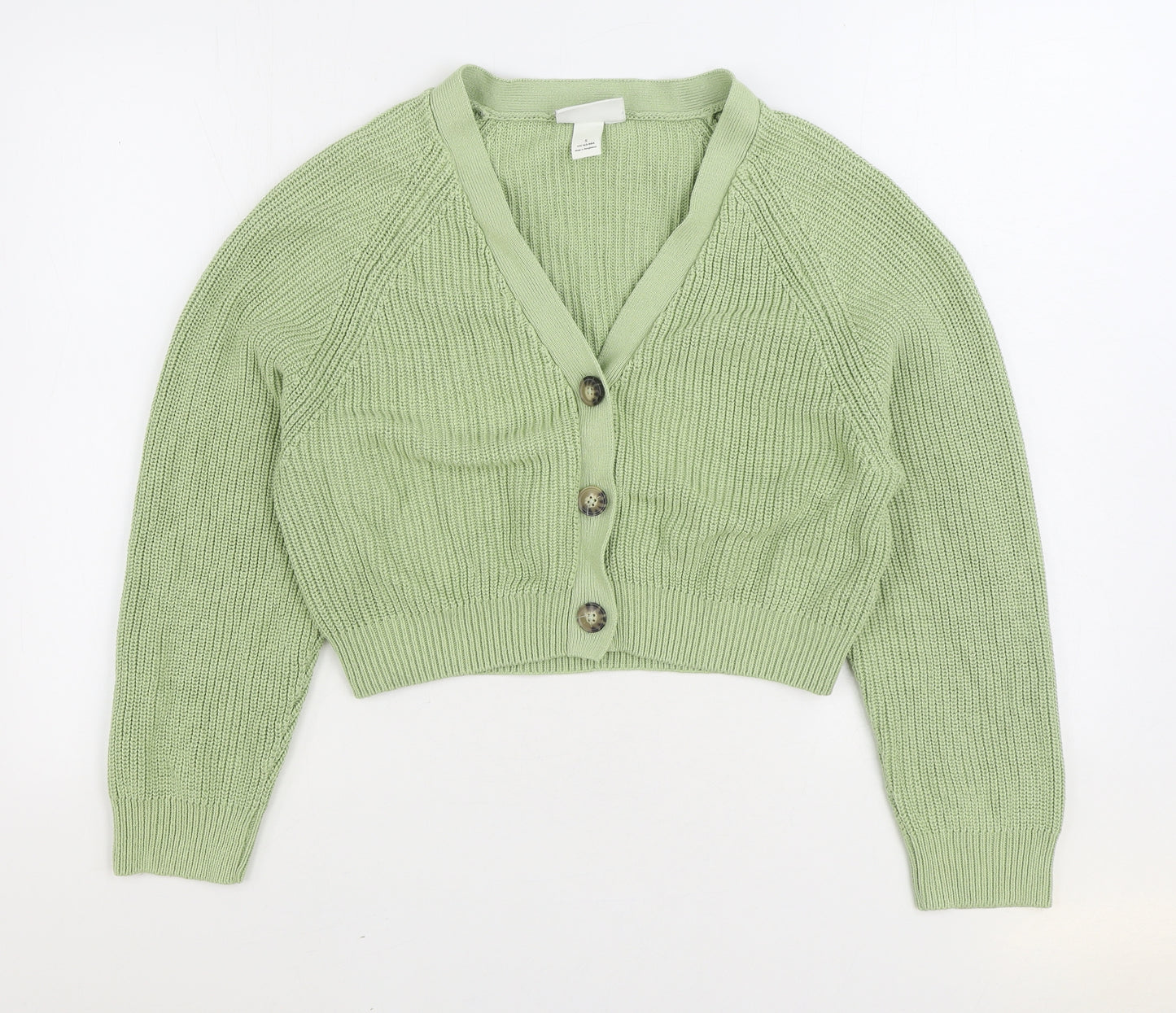 Monkl Womens Green V-Neck Acrylic Cardigan Jumper Size S