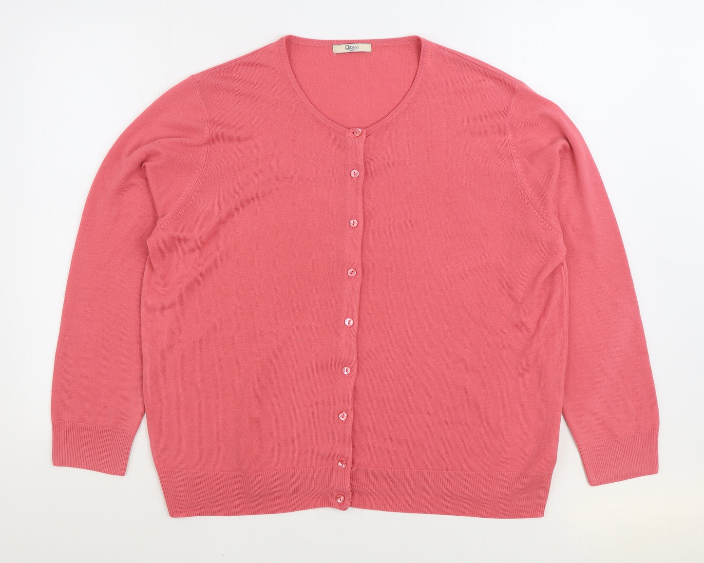 Marks and Spencer Womens Pink Round Neck Acrylic Cardigan Jumper Size 24