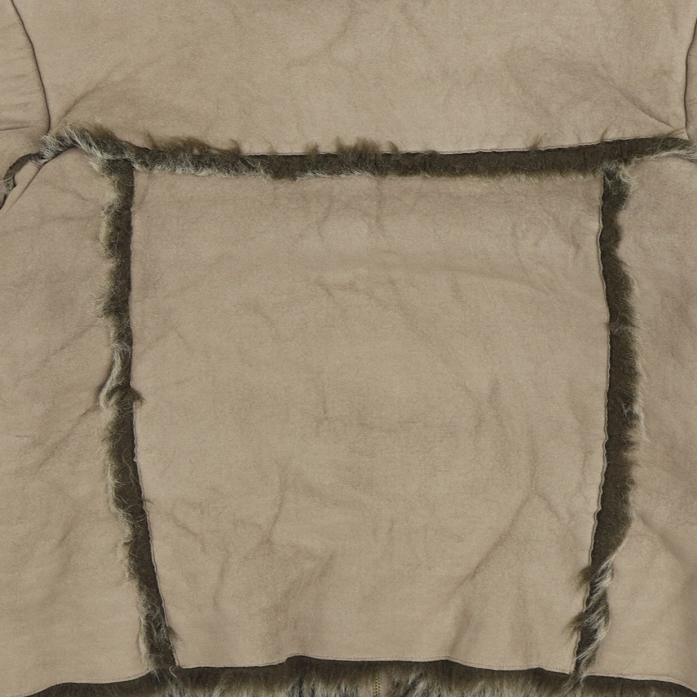 Denim & Co. Womens Beige Jacket Size 14 Zip - Faux Fur