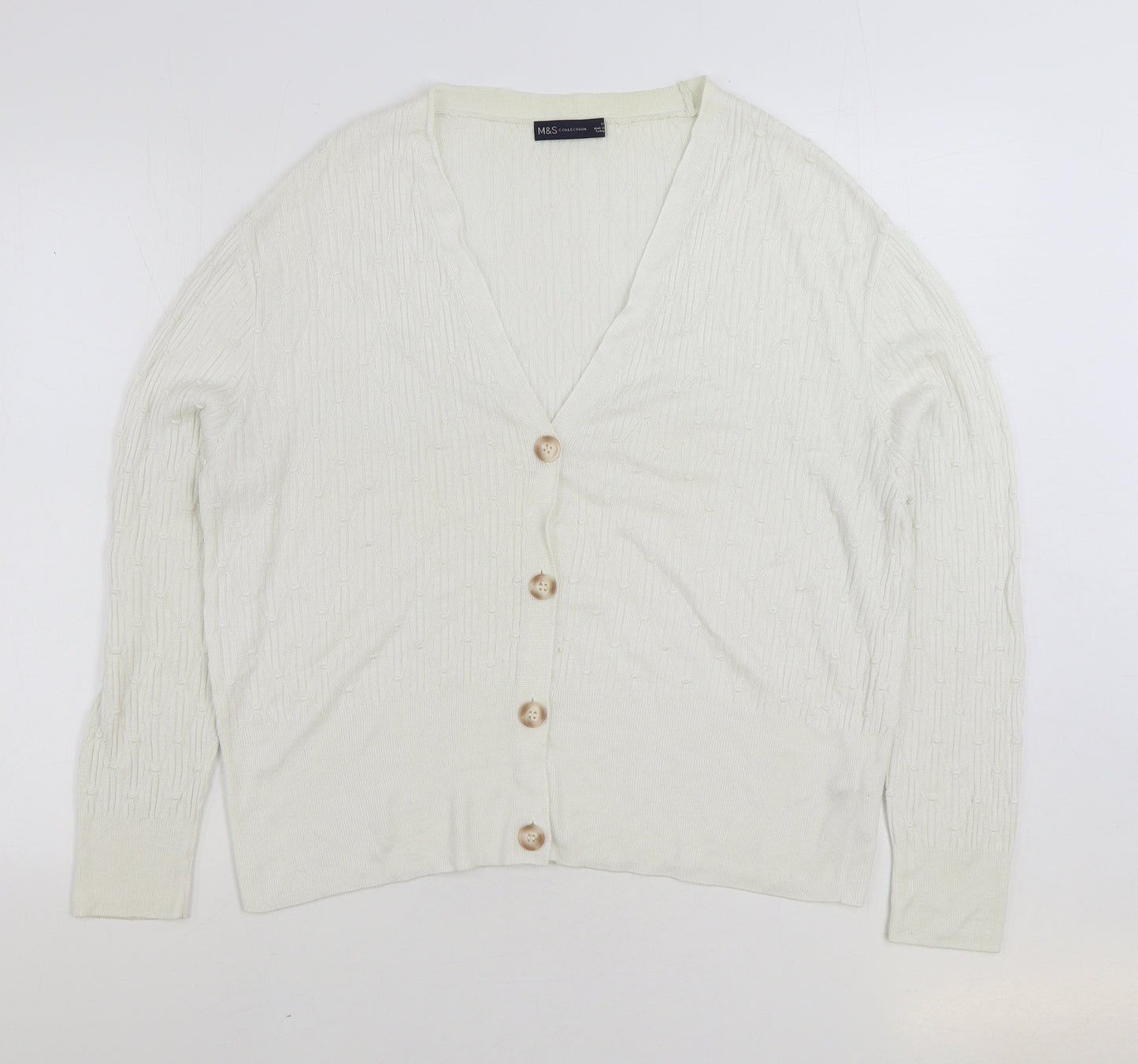 Marks and Spencer Womens White V-Neck Viscose Cardigan Jumper Size 16