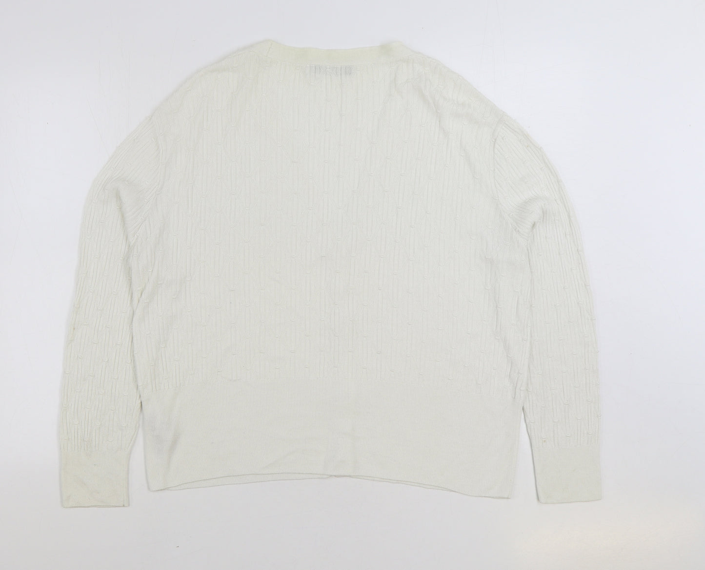 Marks and Spencer Womens White V-Neck Viscose Cardigan Jumper Size 16