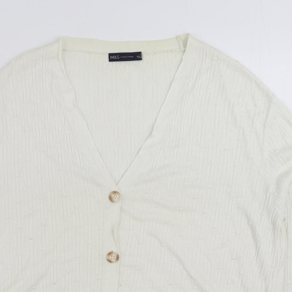 Marks and Spencer Womens White V-Neck Viscose Cardigan Jumper Size 16