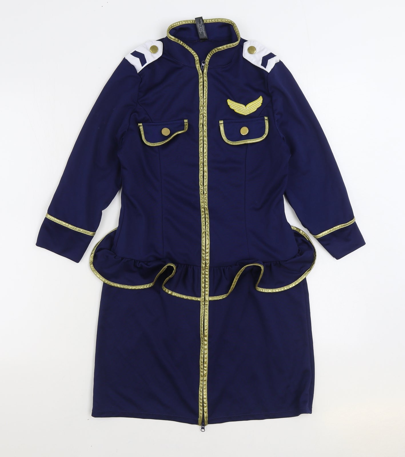 Ann Summers Womens Blue Polyester Mini Size 12 Collared Zip - Air Hostess Costume