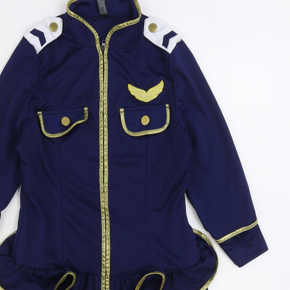 Ann Summers Womens Blue Polyester Mini Size 12 Collared Zip - Air Hostess Costume