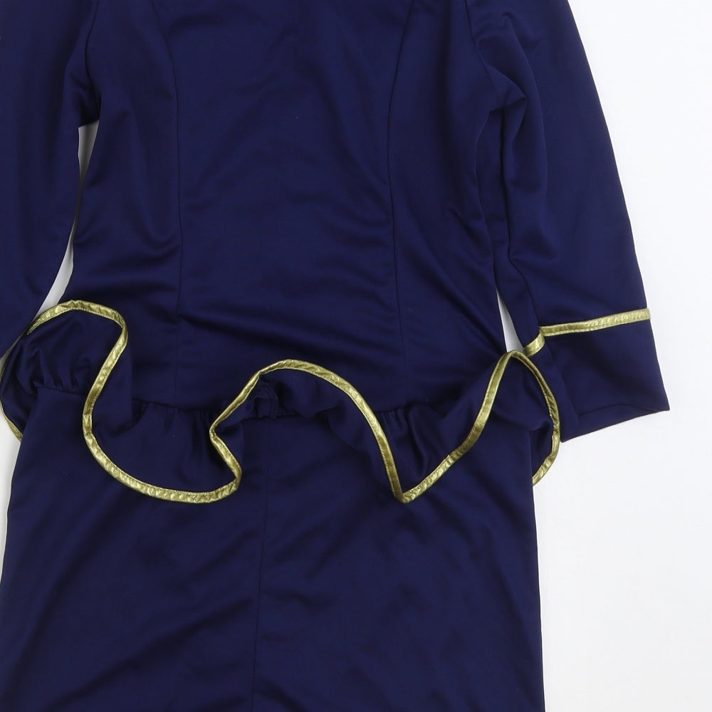 Ann Summers Womens Blue Polyester Mini Size 12 Collared Zip - Air Hostess Costume