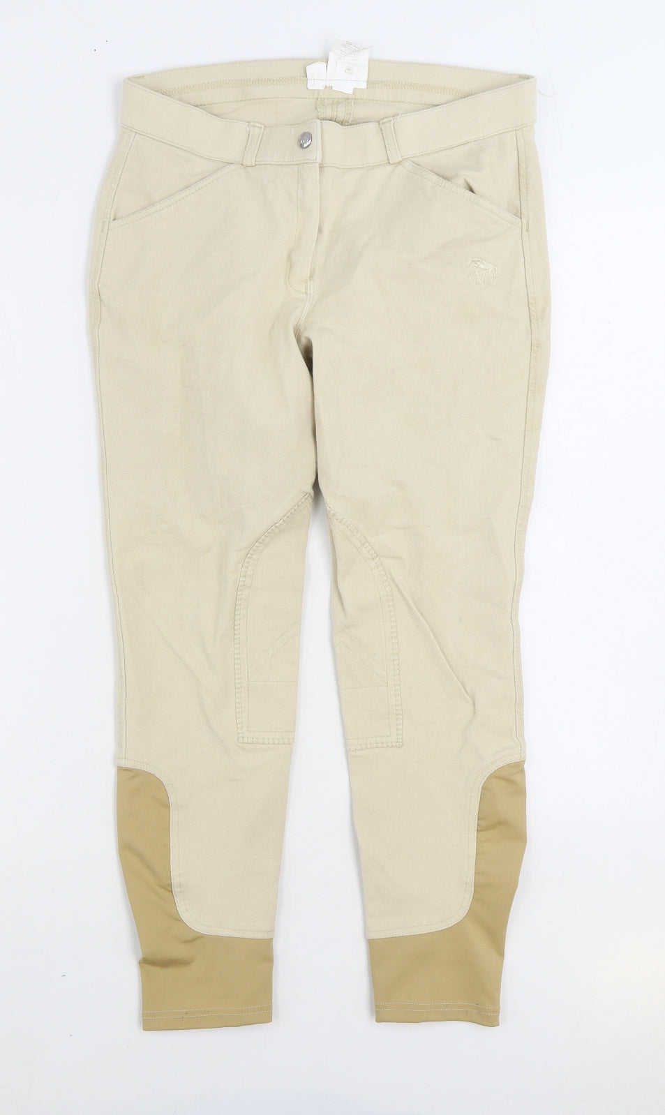 W Womens Beige Cotton Trousers Size 30 in L24 in Regular Zip - Equestrian jodhpurs