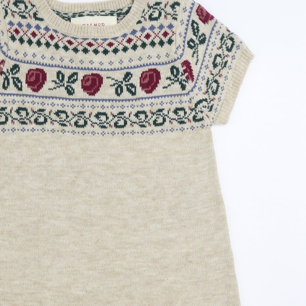 Falmer Womens Beige Fair Isle Acrylic Jumper Dress Size 14 Round Neck Pullover