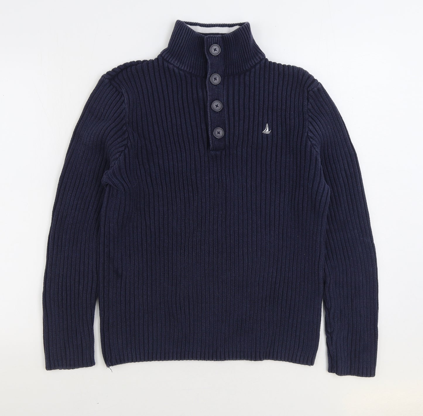 Crane Mens Blue High Neck Cotton Pullover Jumper Size L