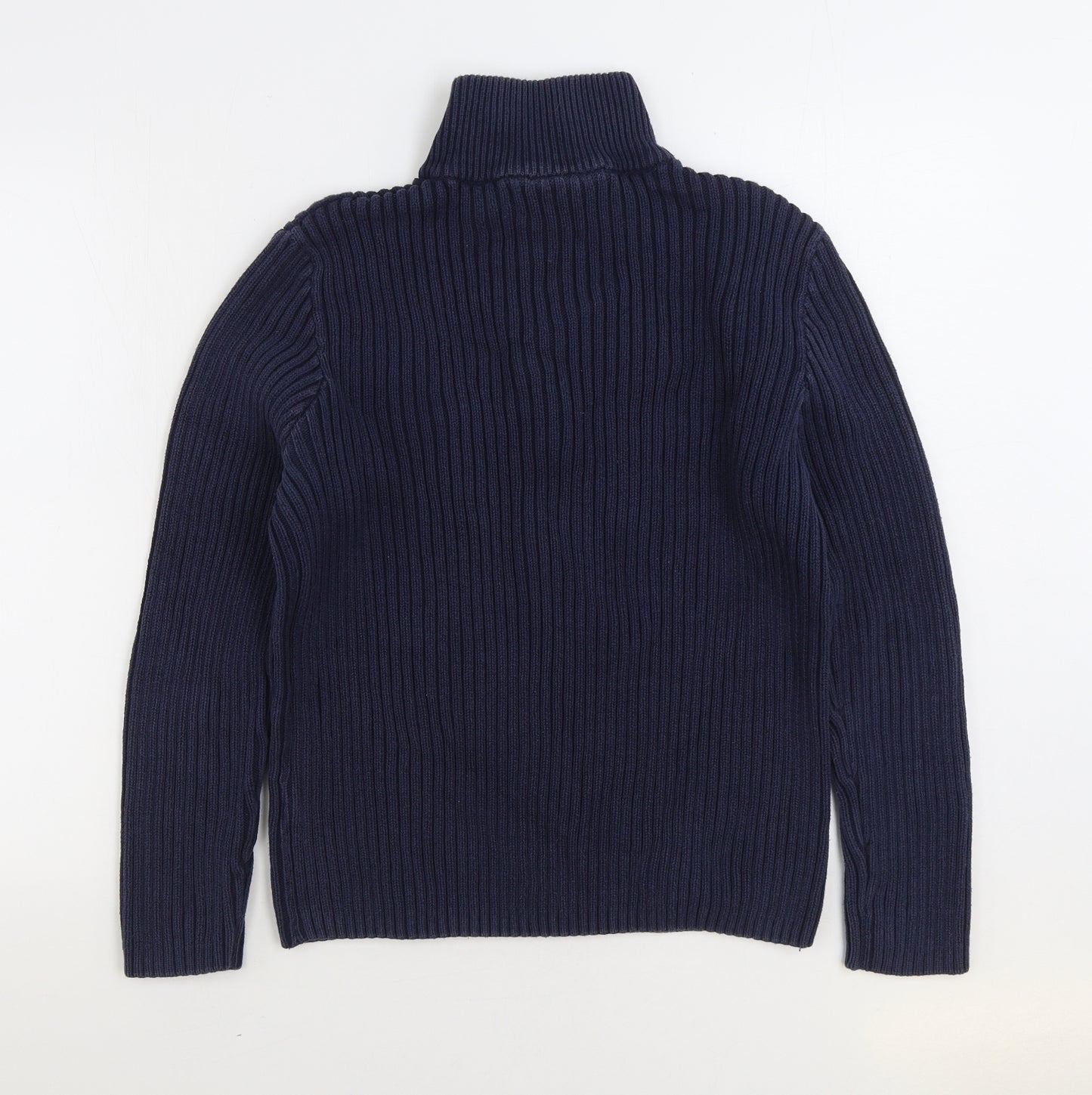 Crane Mens Blue High Neck Cotton Pullover Jumper Size L