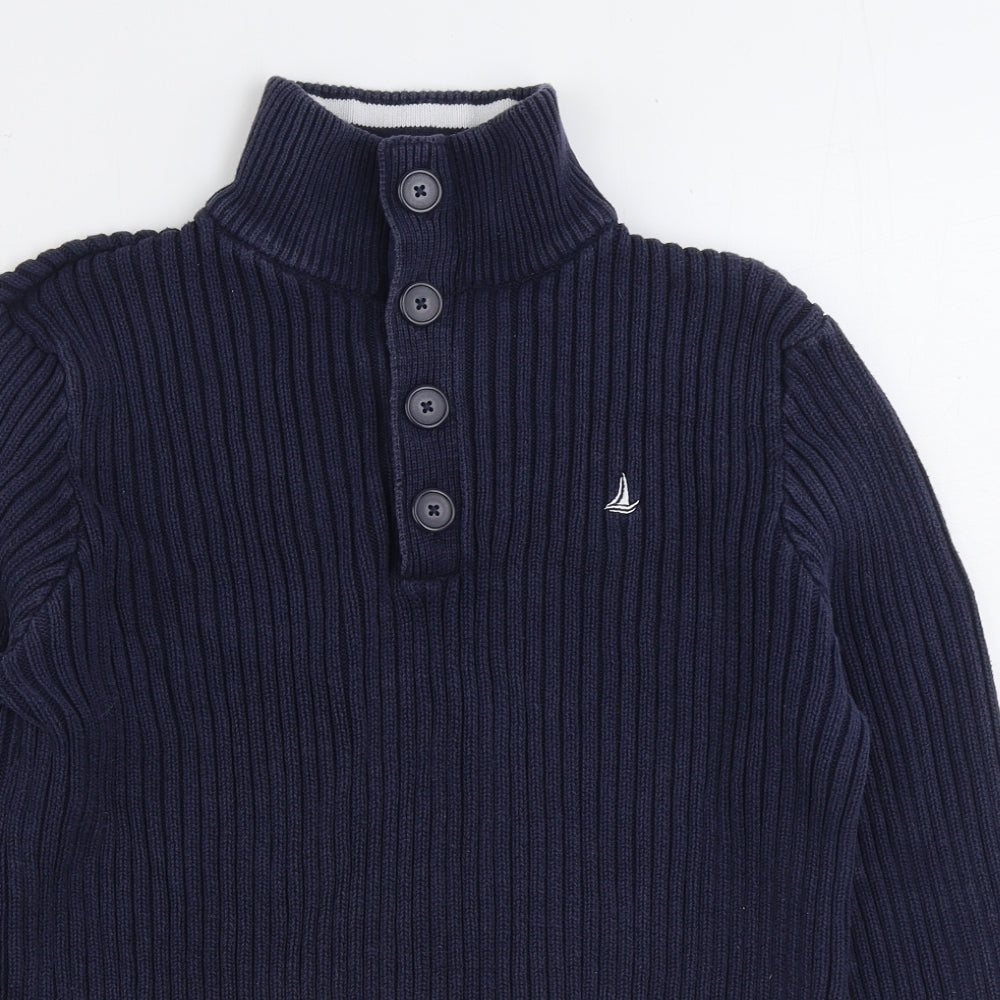 Crane Mens Blue High Neck Cotton Pullover Jumper Size L