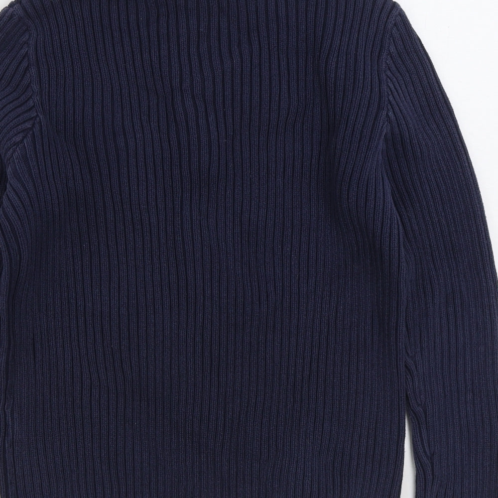 Crane Mens Blue High Neck Cotton Pullover Jumper Size L