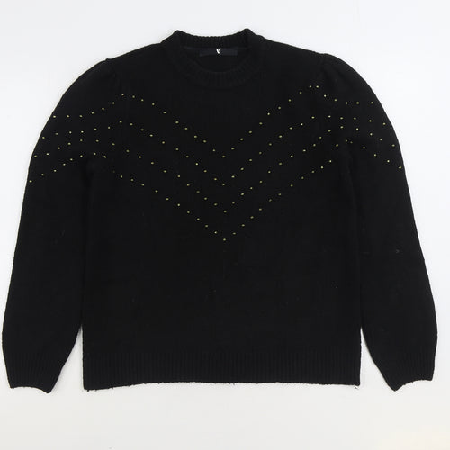 V by Very Womens Black Round Neck Acrylic Pullover Jumper Size 12