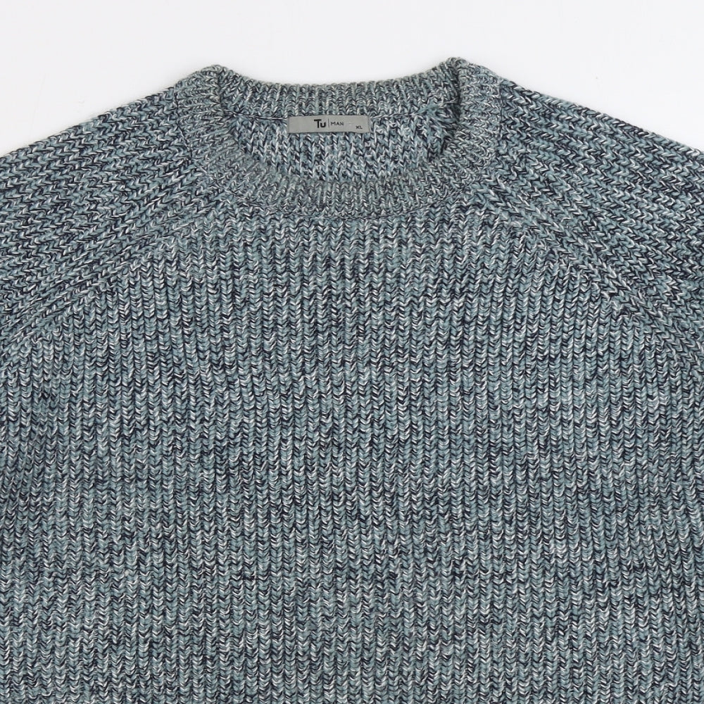 TU Mens Blue Round Neck Acrylic Pullover Jumper Size XL