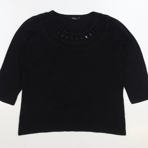 Bonmarché Womens Black Round Neck Viscose Pullover Jumper Size M