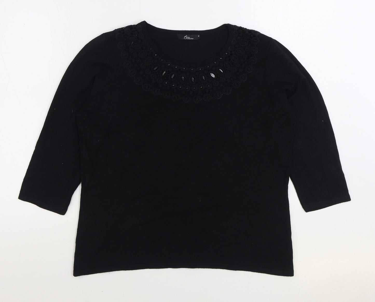Bonmarché Womens Black Round Neck Viscose Pullover Jumper Size M
