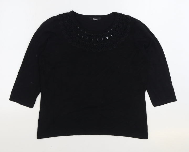 Bonmarché Womens Black Round Neck Viscose Pullover Jumper Size M
