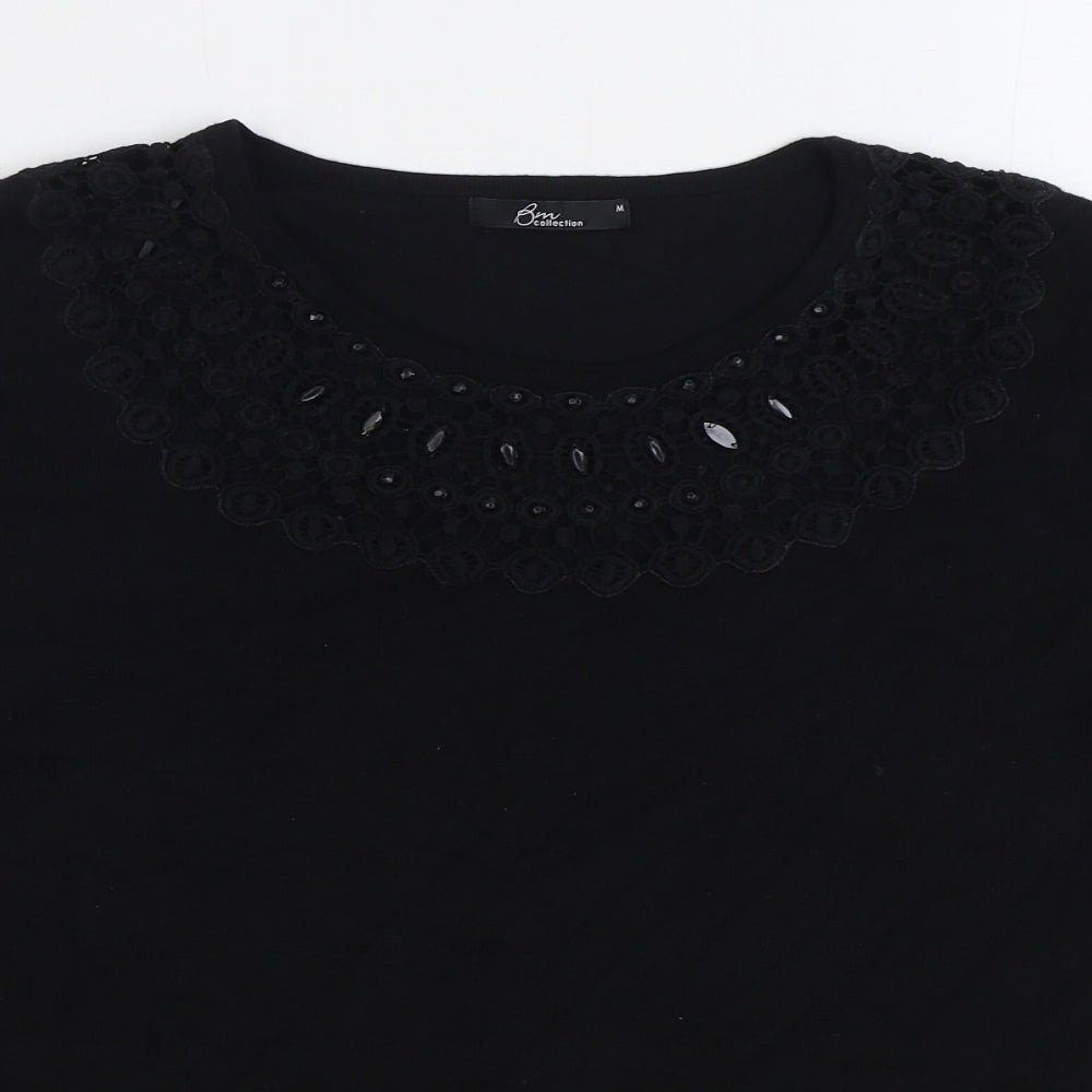 Bonmarché Womens Black Round Neck Viscose Pullover Jumper Size M
