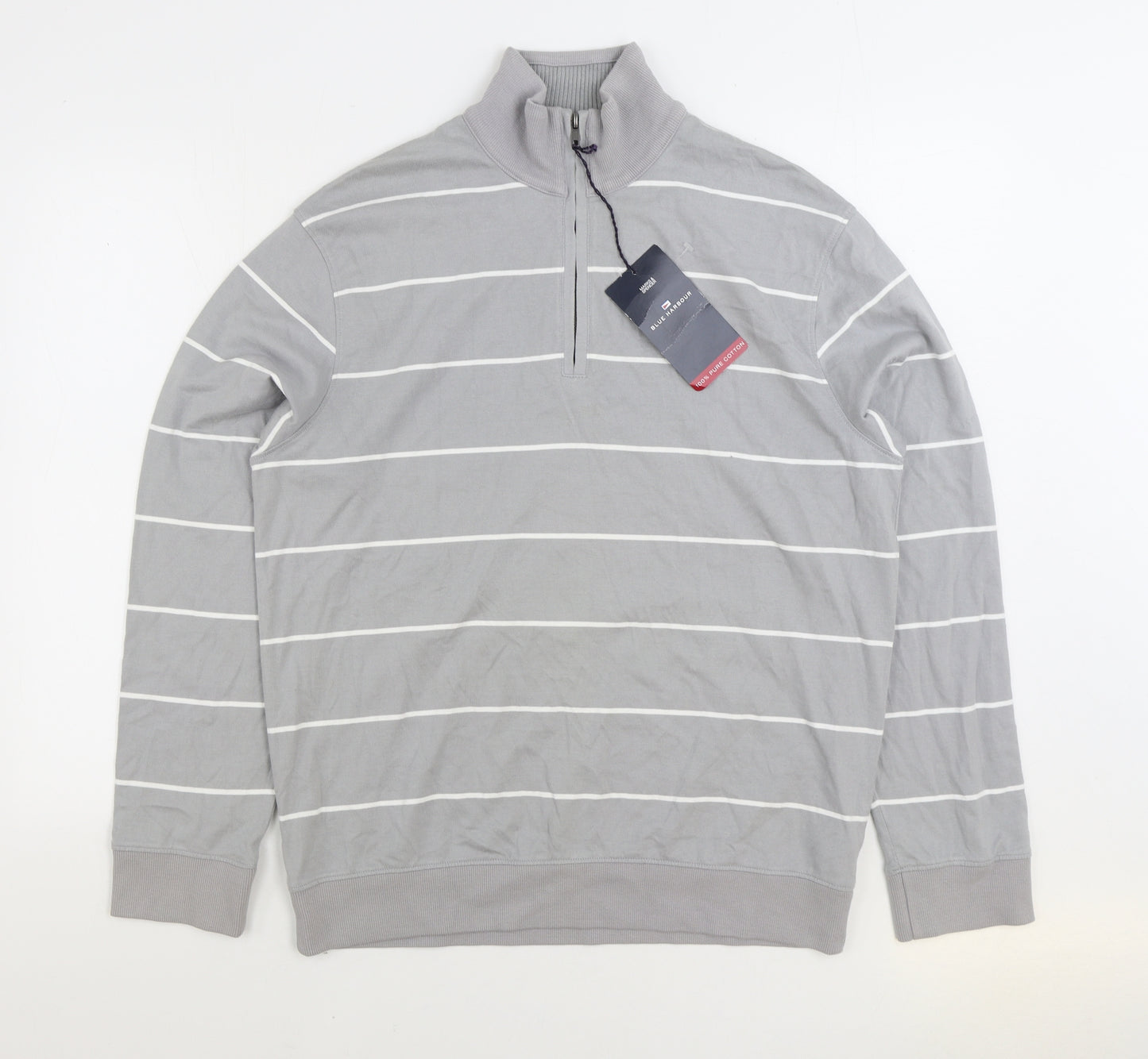 Blue Harbour Mens Grey Striped Cotton Pullover Sweatshirt Size M