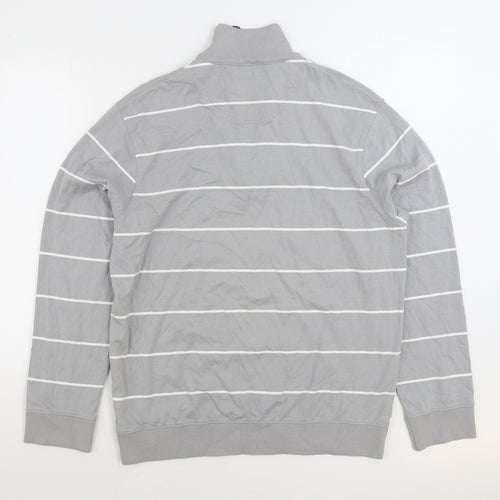 Blue Harbour Mens Grey Striped Cotton Pullover Sweatshirt Size M